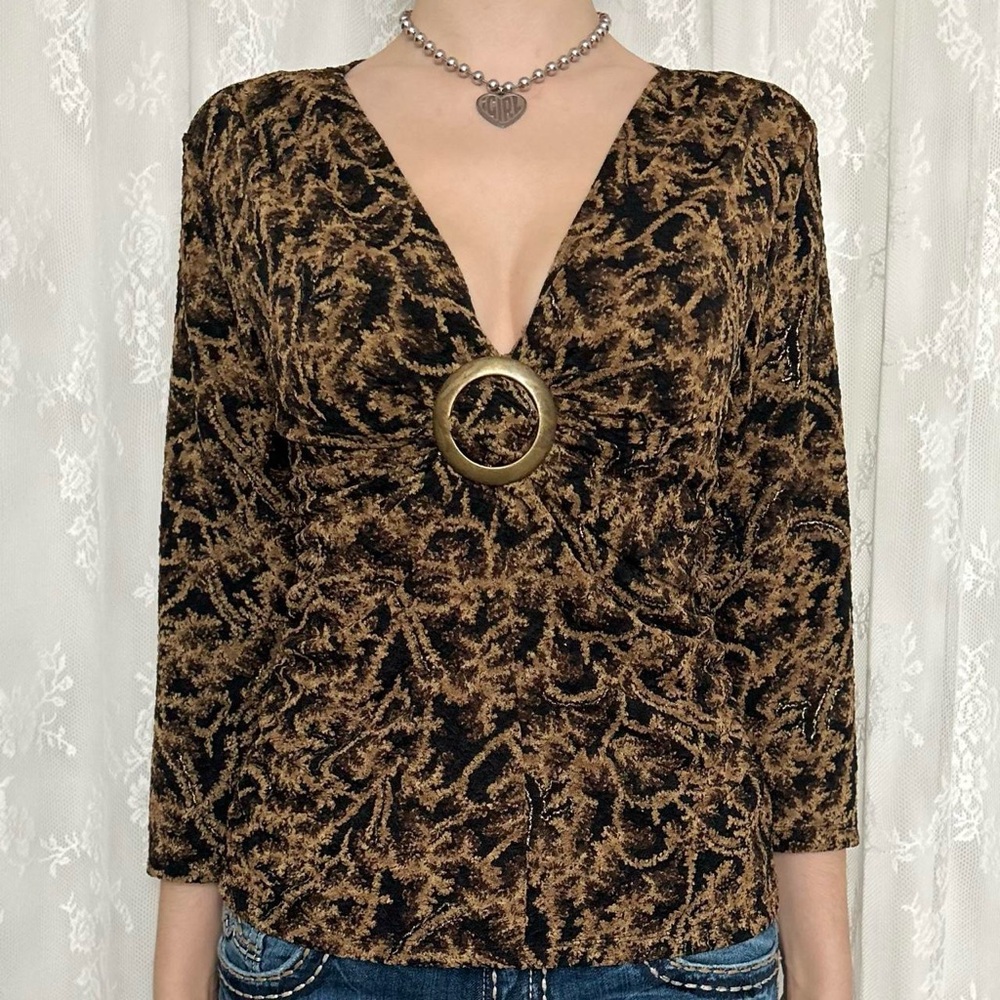 Y2K Leopard Print Brown B-Neck Blouse